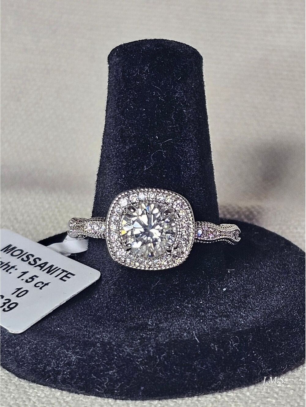 1.5 Ct Moissanite Halo Engagement Ring Size 10